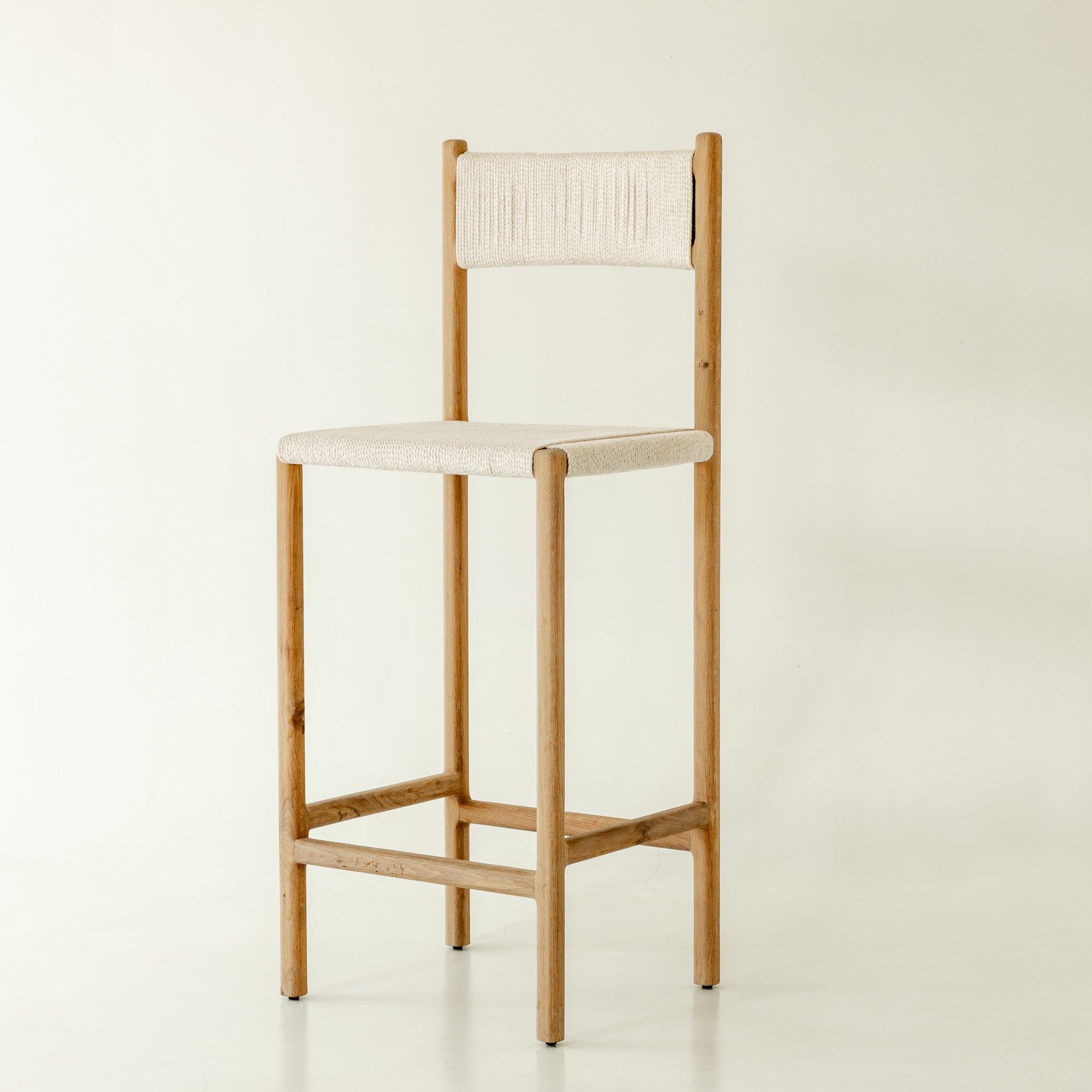 Bailey Solid Oak & Cotton-Rope Counter Stool - Front angle