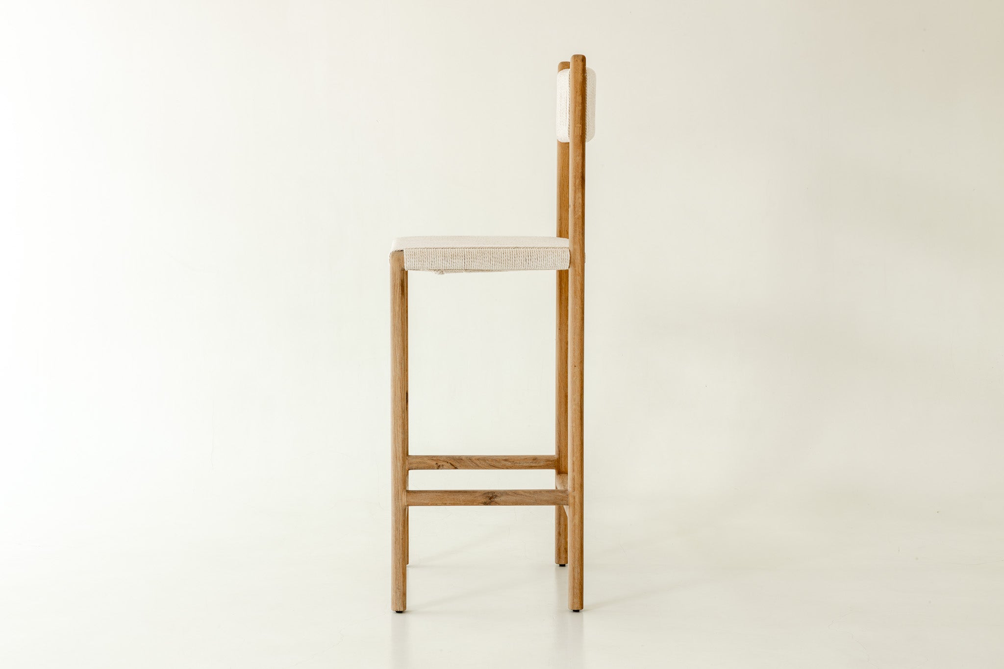 Bailey Solid Oak & Cotton-Rope Counter Stool - side angle