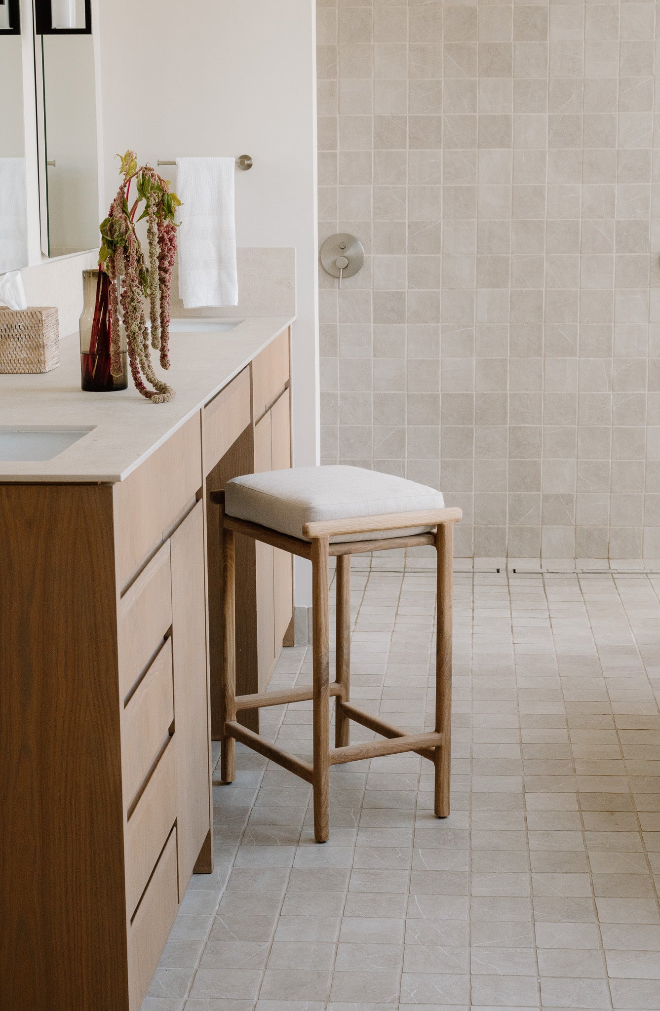 Georgie Solid Oak Counter Stool - Lifestyle photo of it in kitchen 